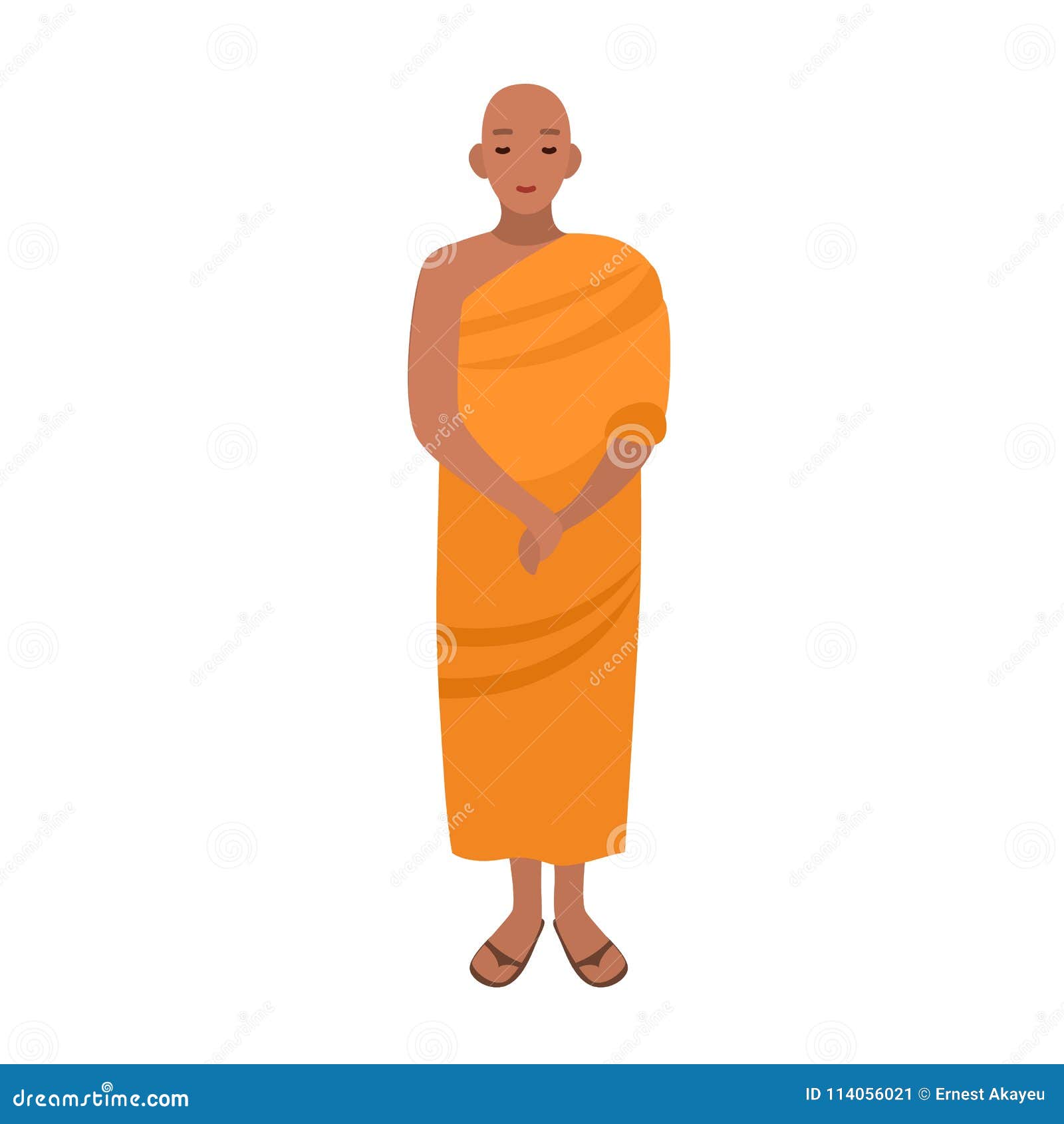 tibetan buddhist monk dressed in traditional religious clothing. asian monastic wearing long orange robe. male cartoon