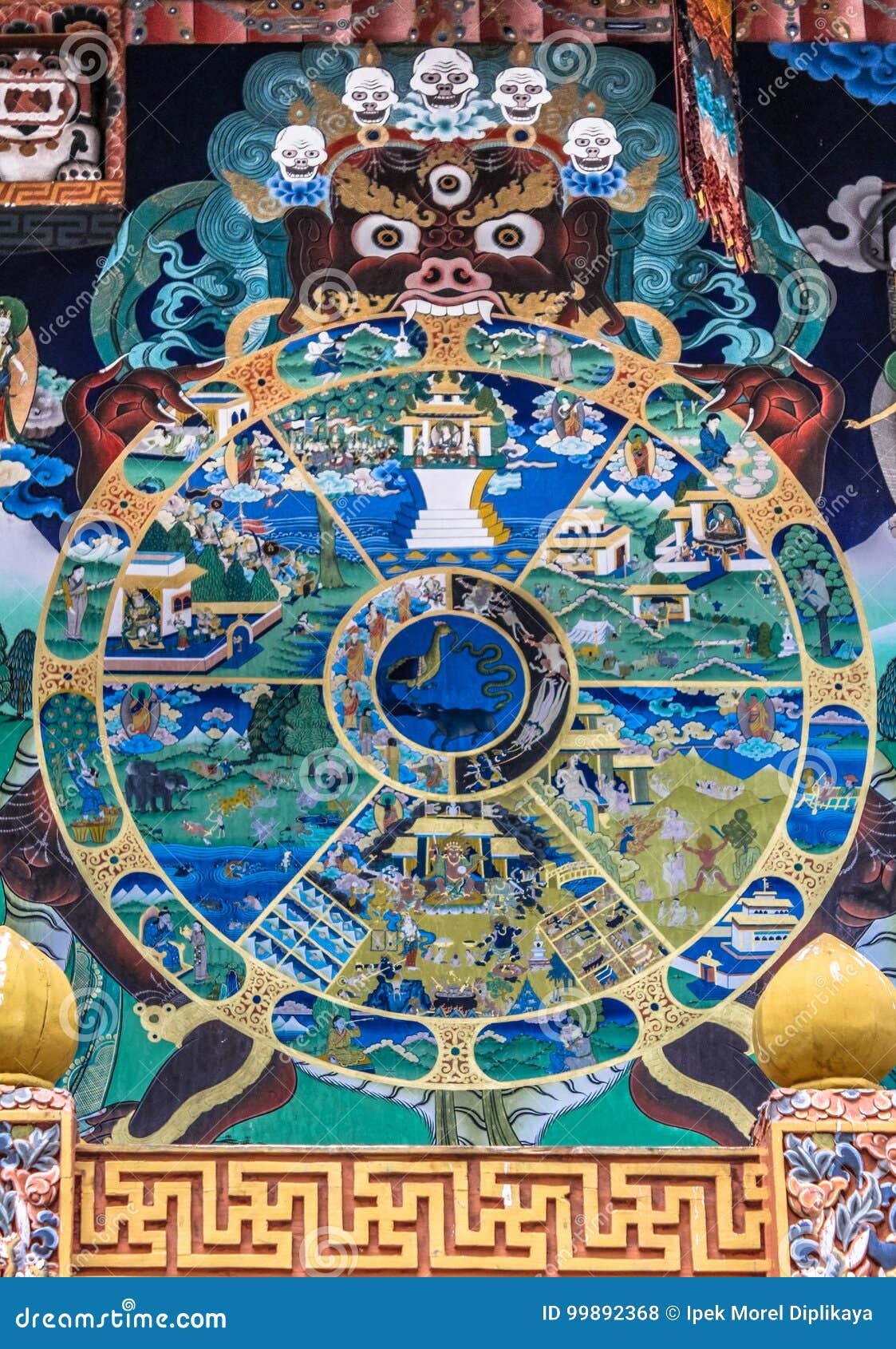 Tibetan Buddhist Wheel Of Life Mandala Painted On Wall In The Punakha