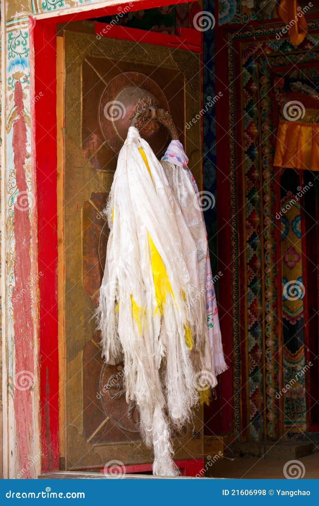 tibetan door with hada scarf