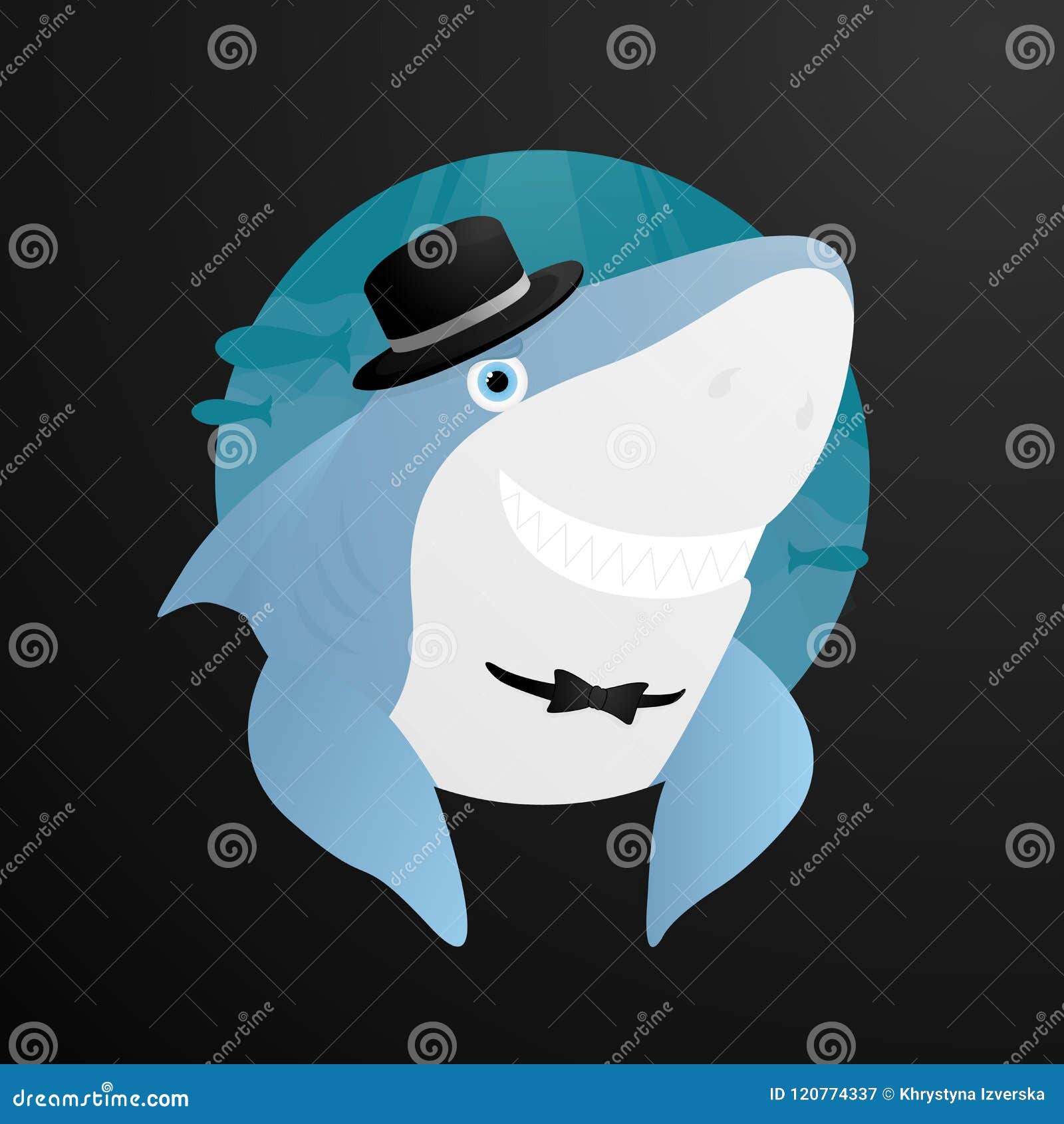 Tiburón Siniestro En El Ejemplo Del De La Sonrisa Del Sombrero En El Fondo Negro Stock de ilustración - Ilustración de peligro,