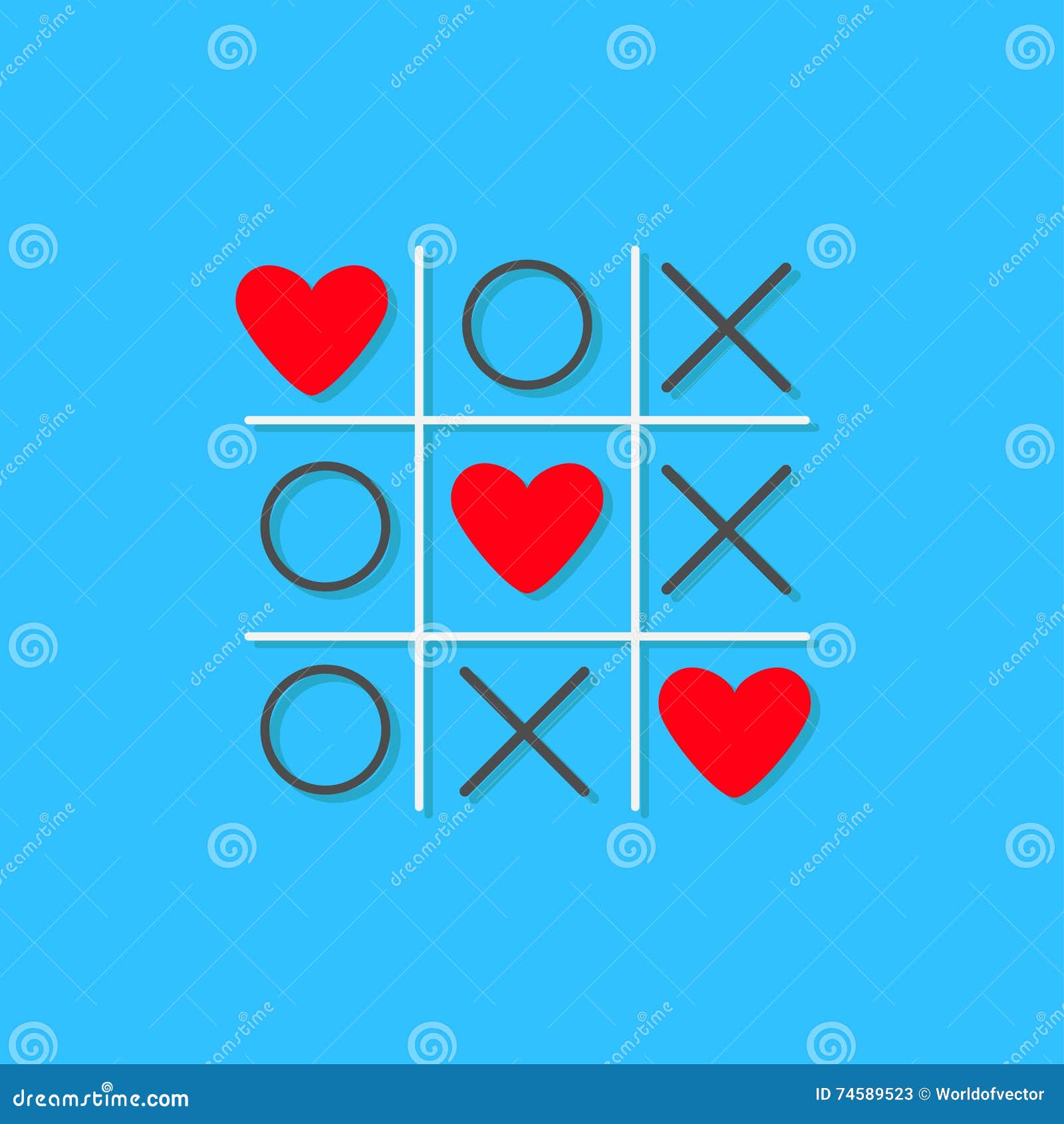 Tic tac toe with hearts on white background Vector Image