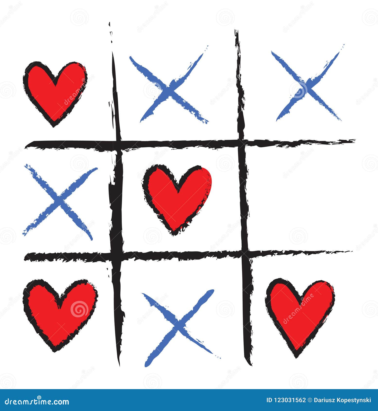 Tic-tac-toe game with hearts and crosses Vector Image