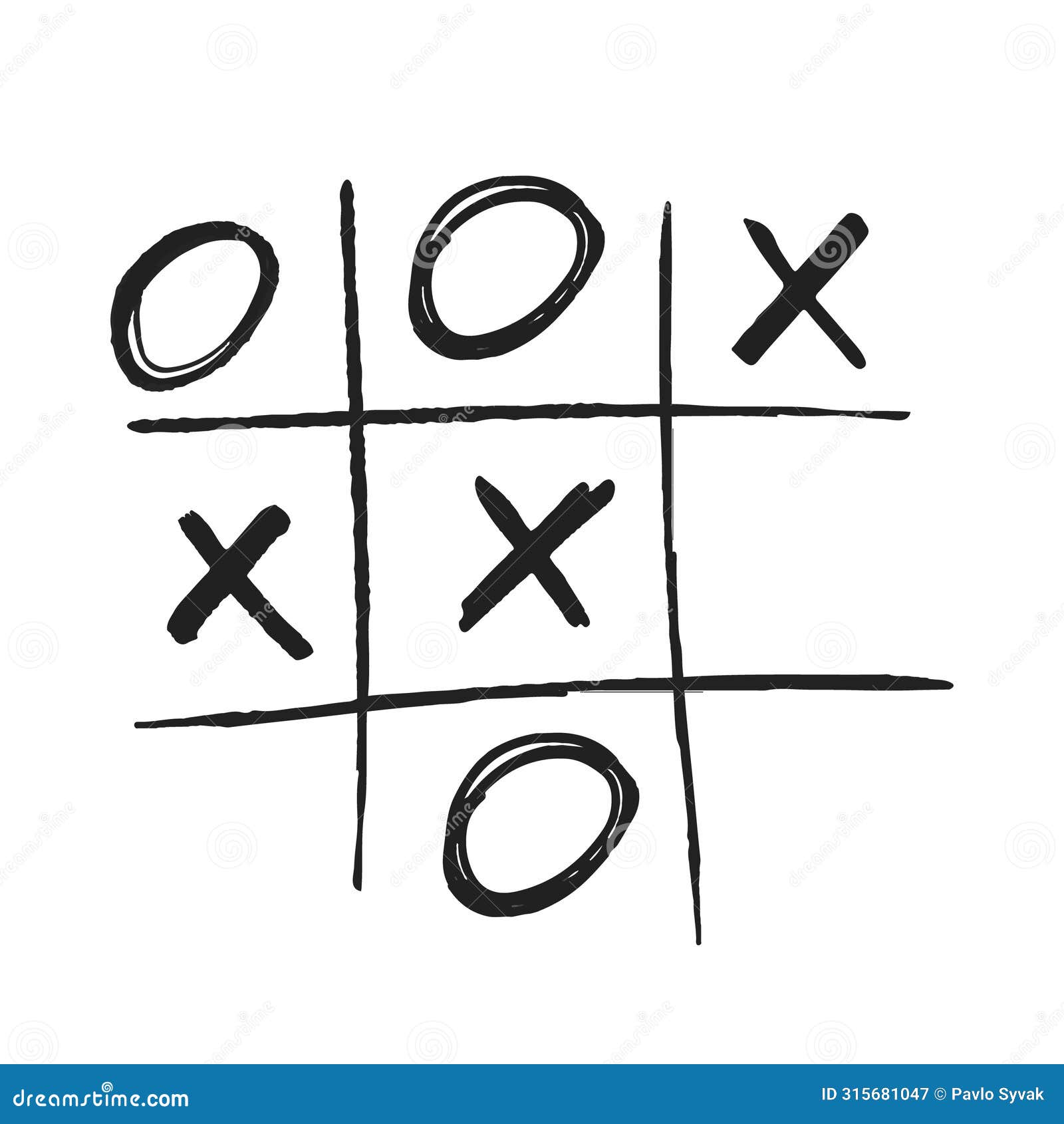 tic tac toe xo game, hand drawn doodle grid template with x and o s  on white background