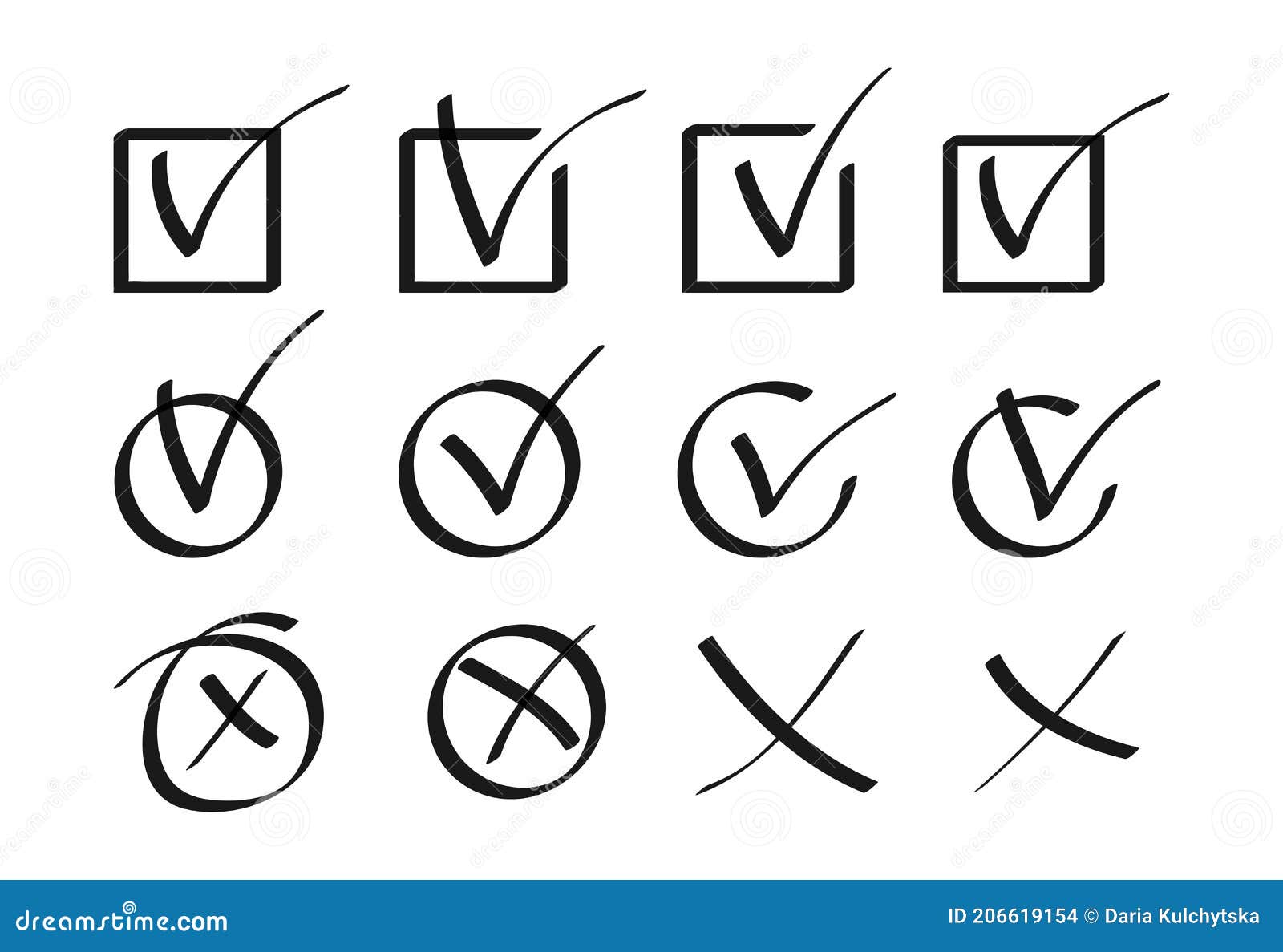 Checkbox check mark cross set handwritten Vector Image