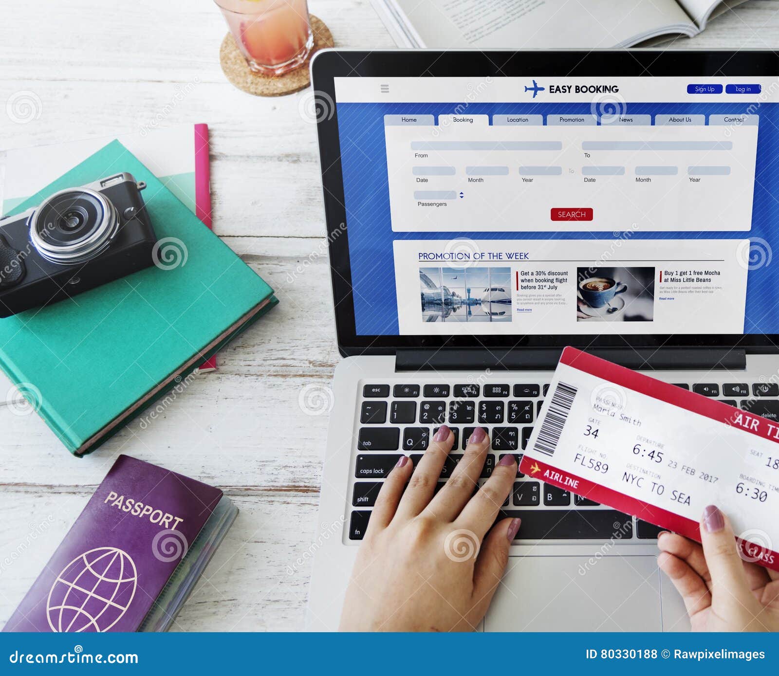 Ticket Booking Online Flight Travel Concept Stock Photo