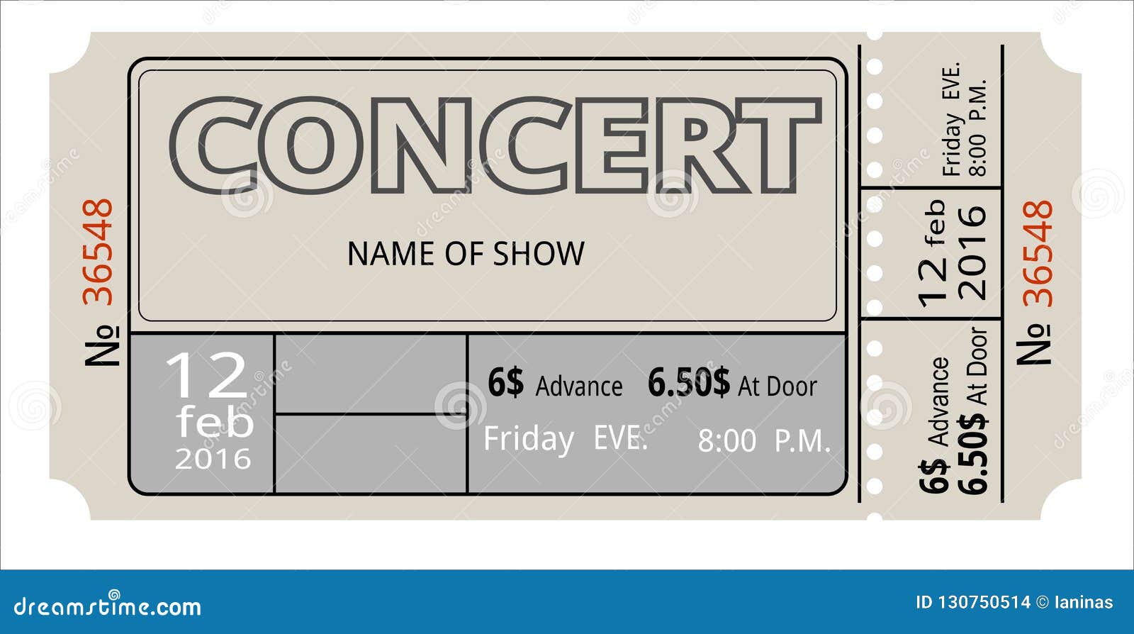 Vale Por Un Concierto Ticket Concert Invitation, Show, Coupon, Stock Vector - Illustration of  admit, cardboard: 130750514