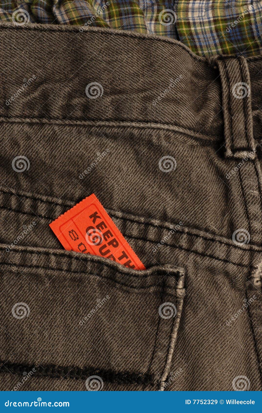 Ticket in jeans pocket stock image. Image of fashion, macro 7752329