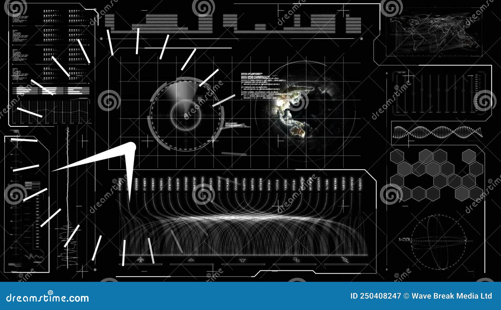 Ticking Digital Clock Over Interface with Data Processing Against Black