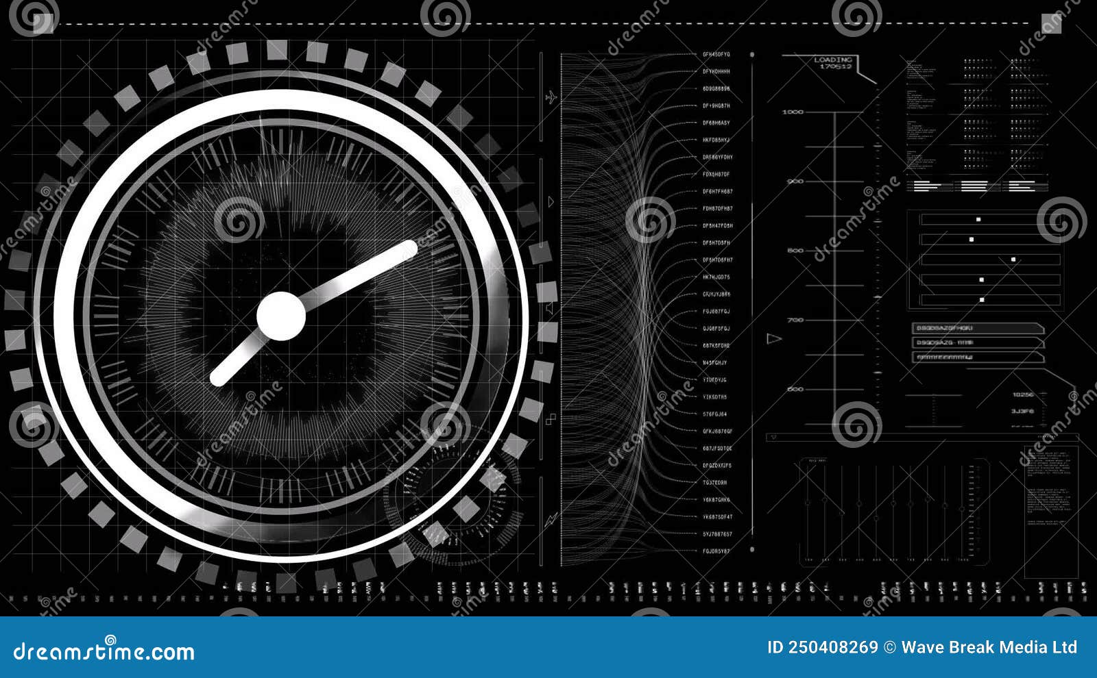 Ticking Digital Clock Over Interface with Data Processing Against Black