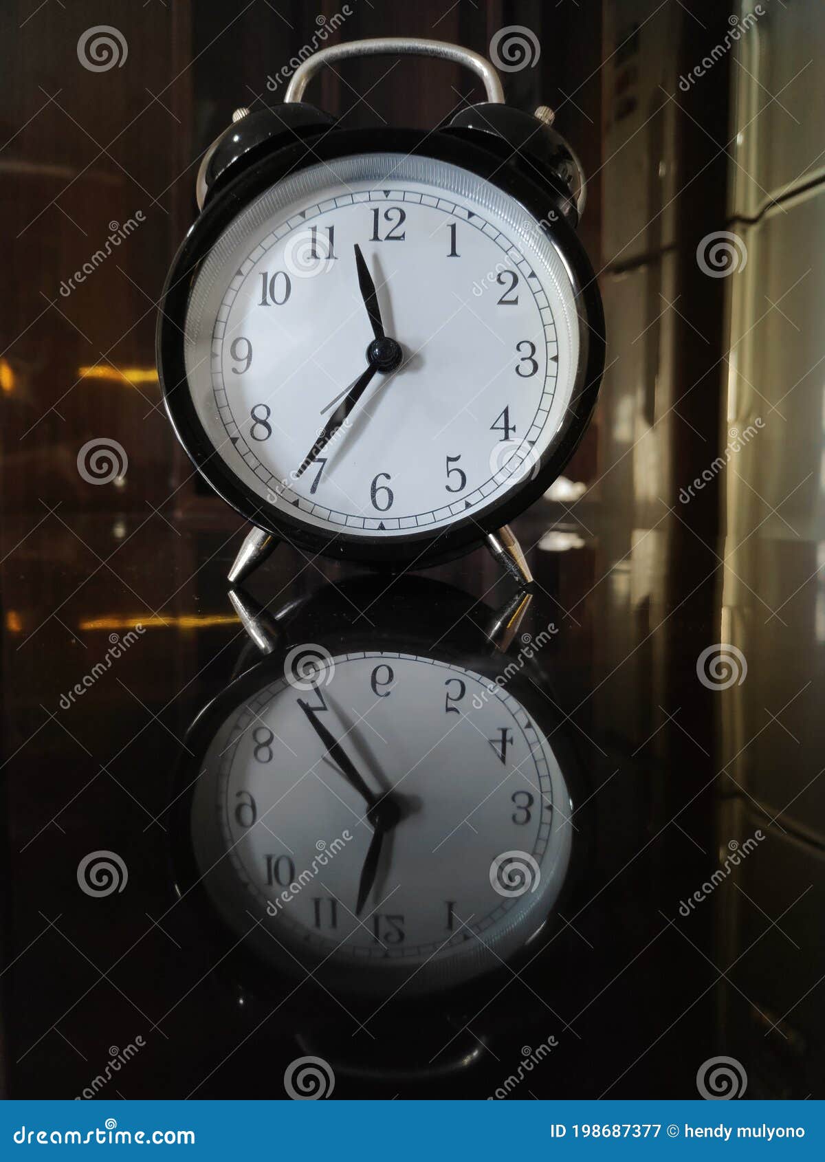Tickling Clock on the Table and Its Refelction Stock Image Image of