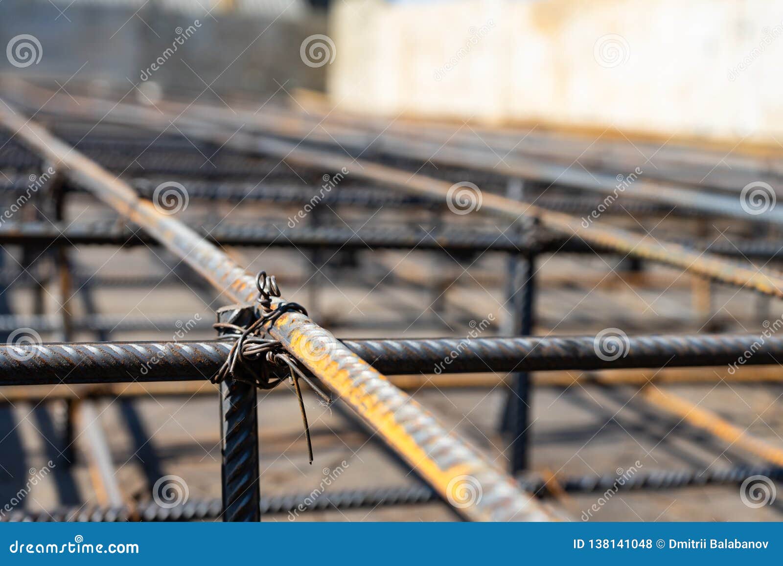 tie rebar beam cage on construction site. steel reinforcing bar for reinforced concrete