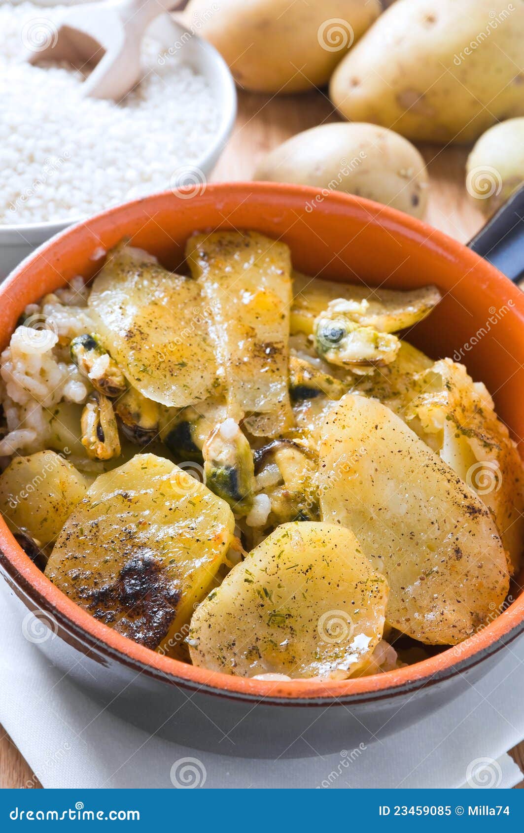 Tiella of Potatoes, Rice and Mussels. Stock Image Image of food