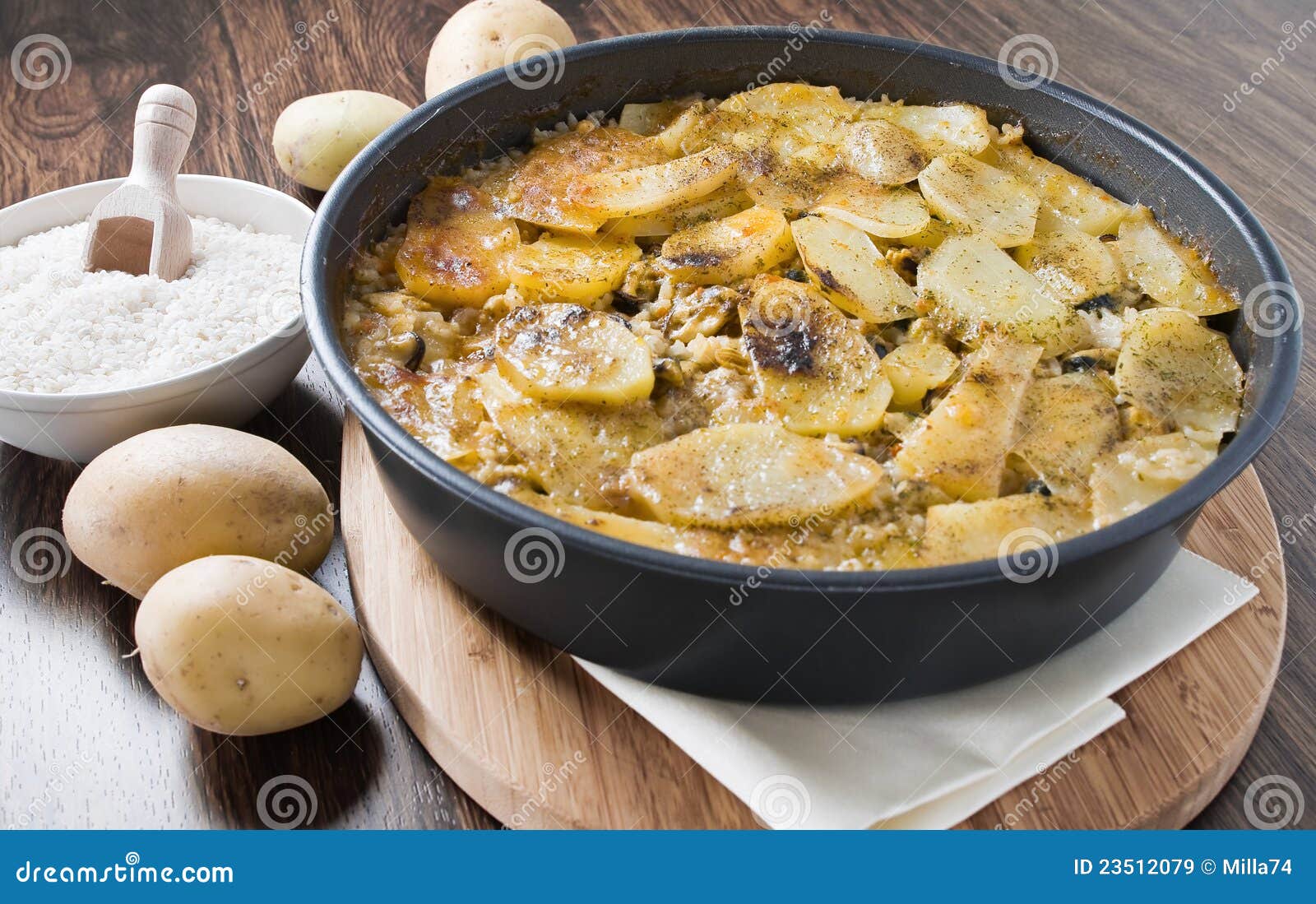 Tiella of Potatoes, Rice and Mussels. Stock Image Image of dieting