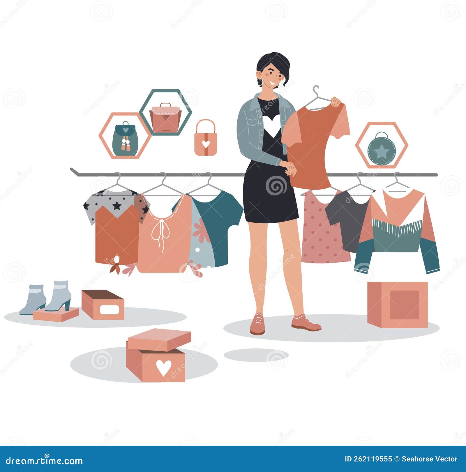 Tienda De La Venta De La Gran Holgura Tienda De La Moda De Diseño Ropa De  La Mujer Camisa Retenida Aislado En El Vector De Caricat Ilustración del  Vector - Ilustración de