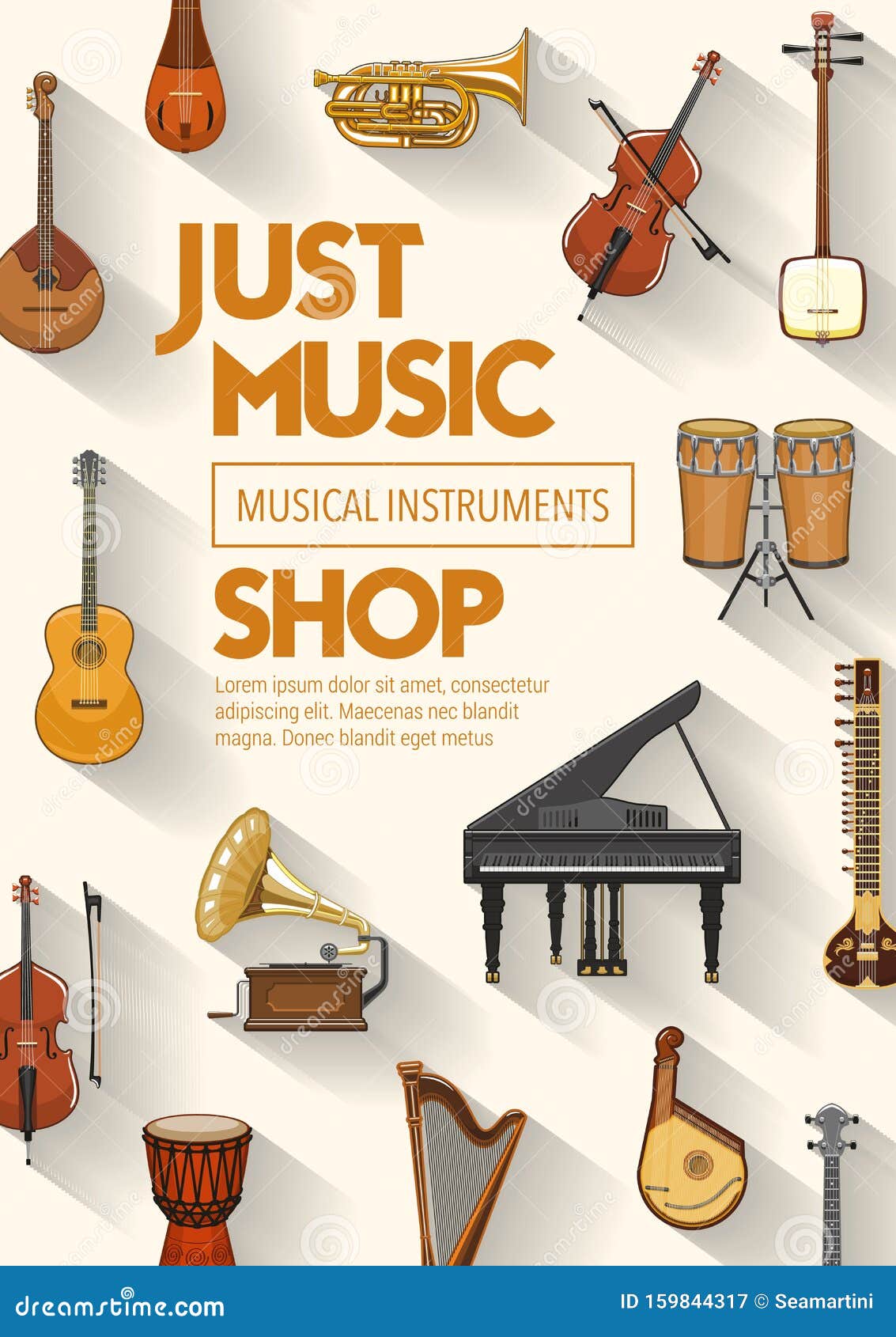 Tienda De MÃºsica, Instrumentos De Banda Musical Ilustración del Vector -  Ilustración de banjo, plan: 159844317