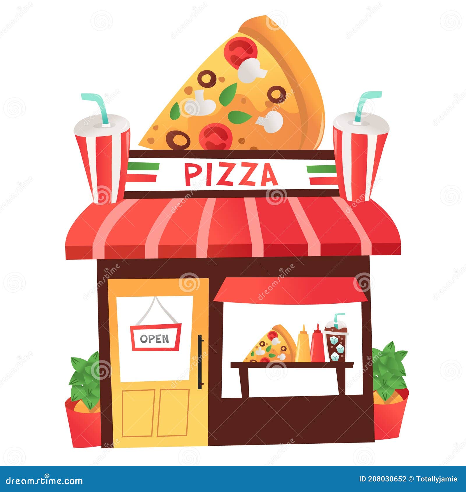 Tienda De Pizza De Dibujos Animados Stock de ilustración - Ilustración de  caliente, chatarra: 208030652