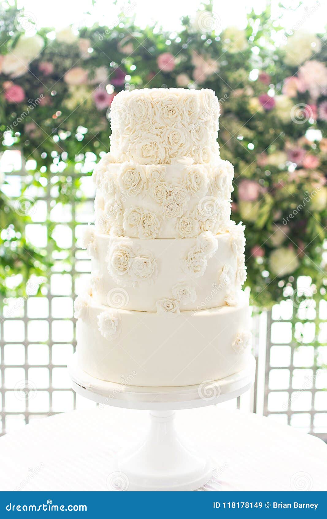 4 Tier White Wedding  Cake  With Rosette Embellishments  And 