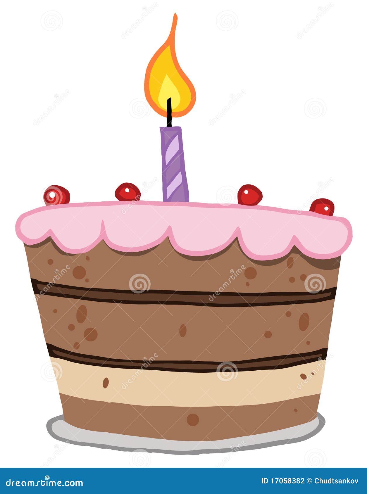 Tiered Birthday Cake with One Candle on Top Stock Vector Illustration