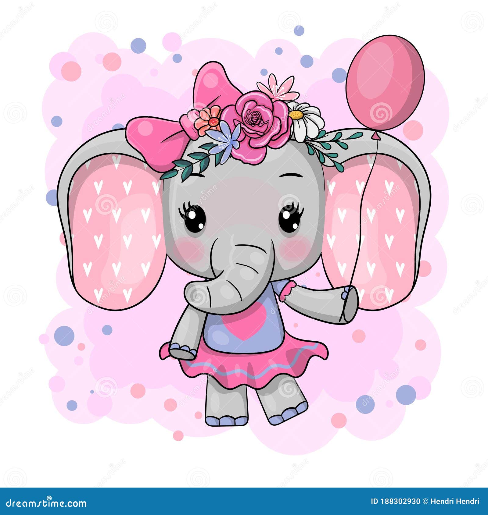 Tierno Elefante De Dibujos Animados Con Flores Sobre Un Fondo Blanco  Ilustración del Vector - Ilustración de hermoso, grande: 188302930