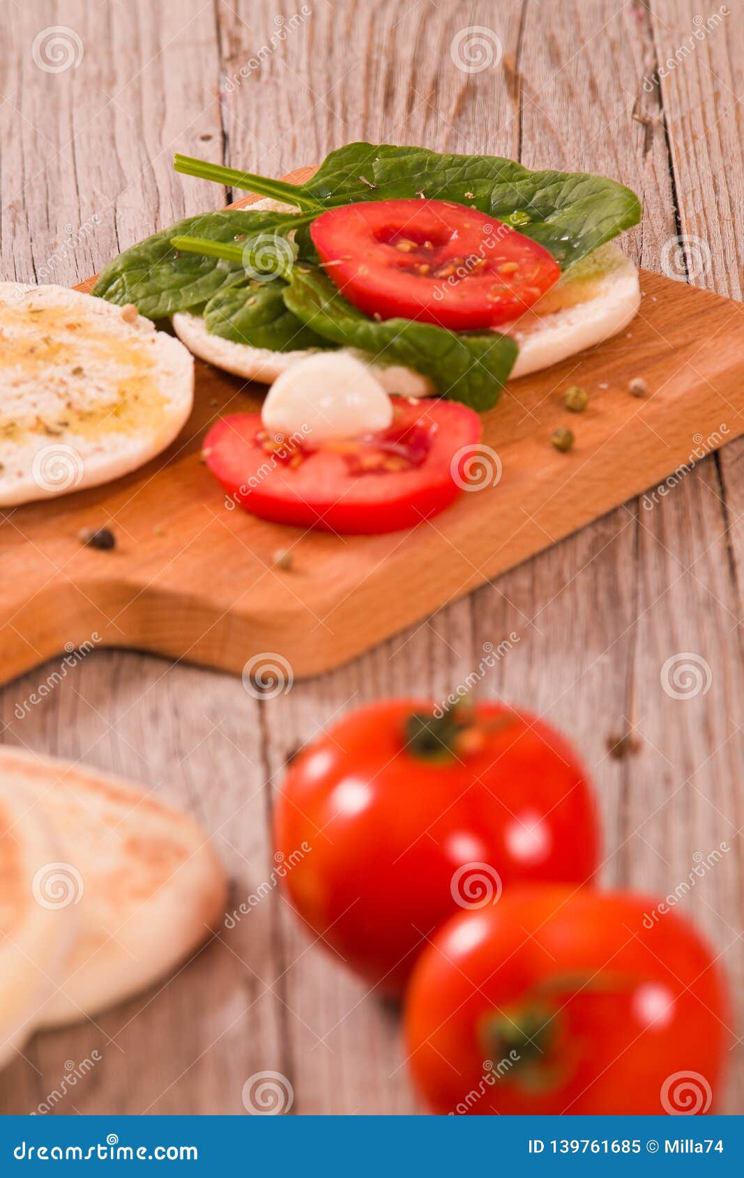 Tigella Bread with Spinach and Tomatoes. Stock Image - Image of food ...
