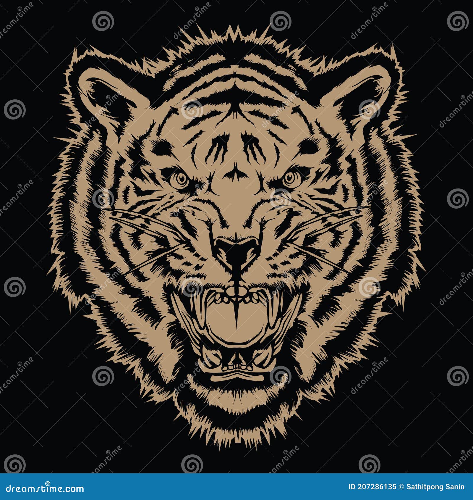 Tiger Angry Tiger Face Tiger Head King Tiger Tattoo Vector Illustration  Stock Vector - Illustration of pistol, engraving: 207286135