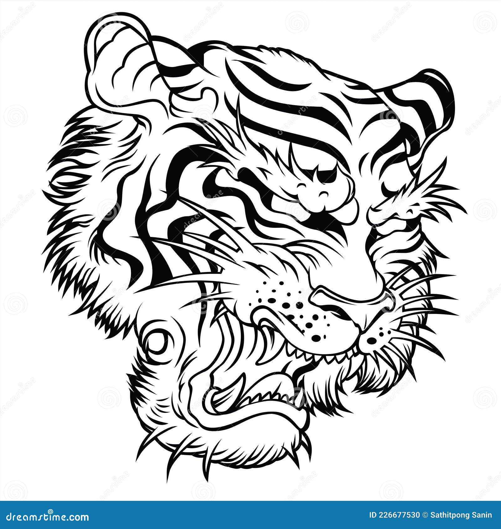 Tiger Angry Tiger Face Tiger Knife Head Tiger Tattoo Vector Illustration  Stock Vector - Illustration of tiger, apparel: 226677530
