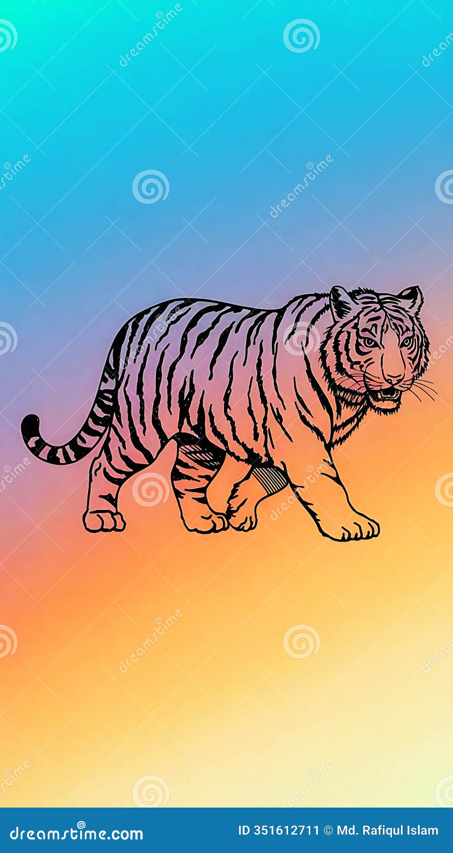 tiger art  line art and 3d style colorful 