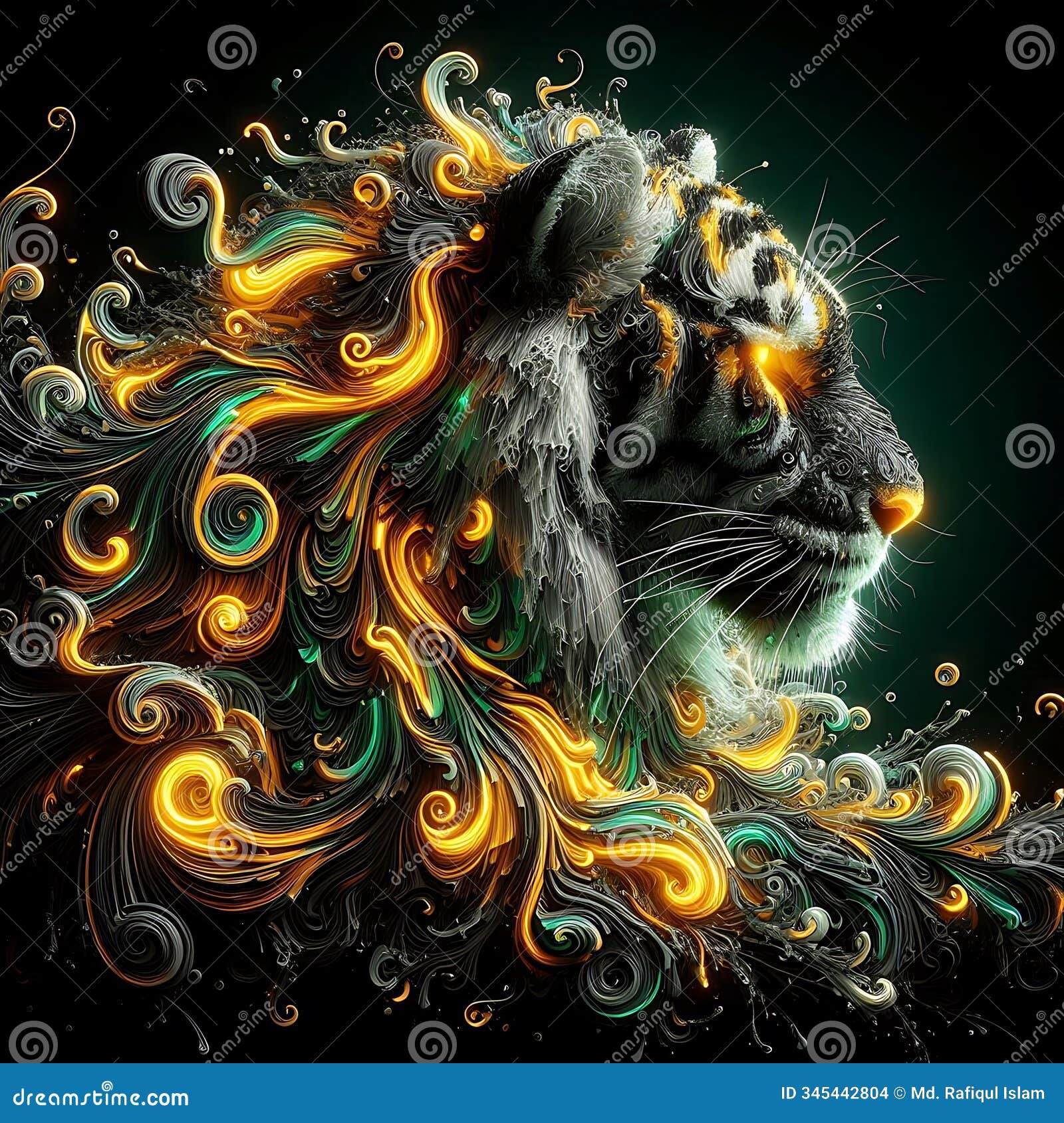 tiger art   line art and 3d style colorful glowing