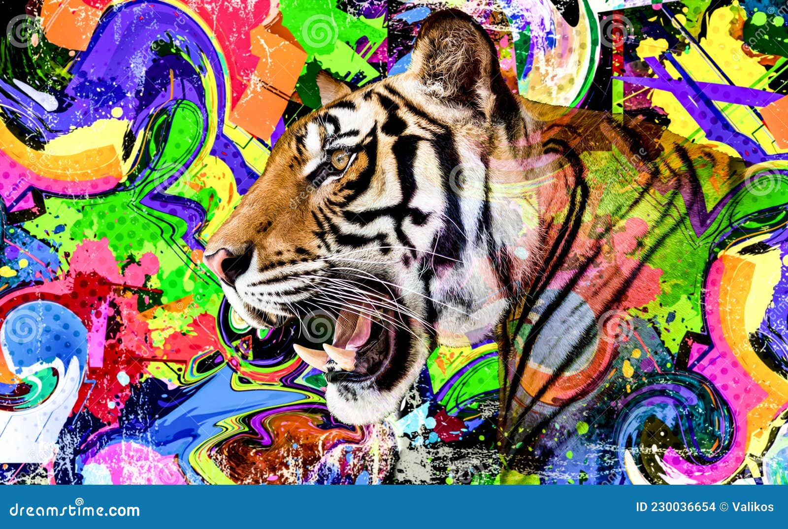 Tiger with Background Color Art and Creative Abstract Elements on ...