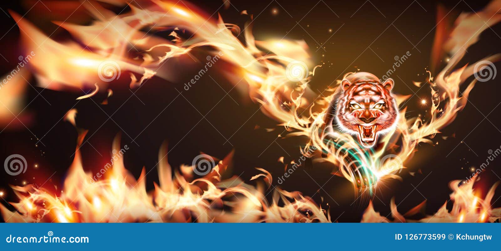 Tiger with burning flame stock vector. Illustration of dynamic ...