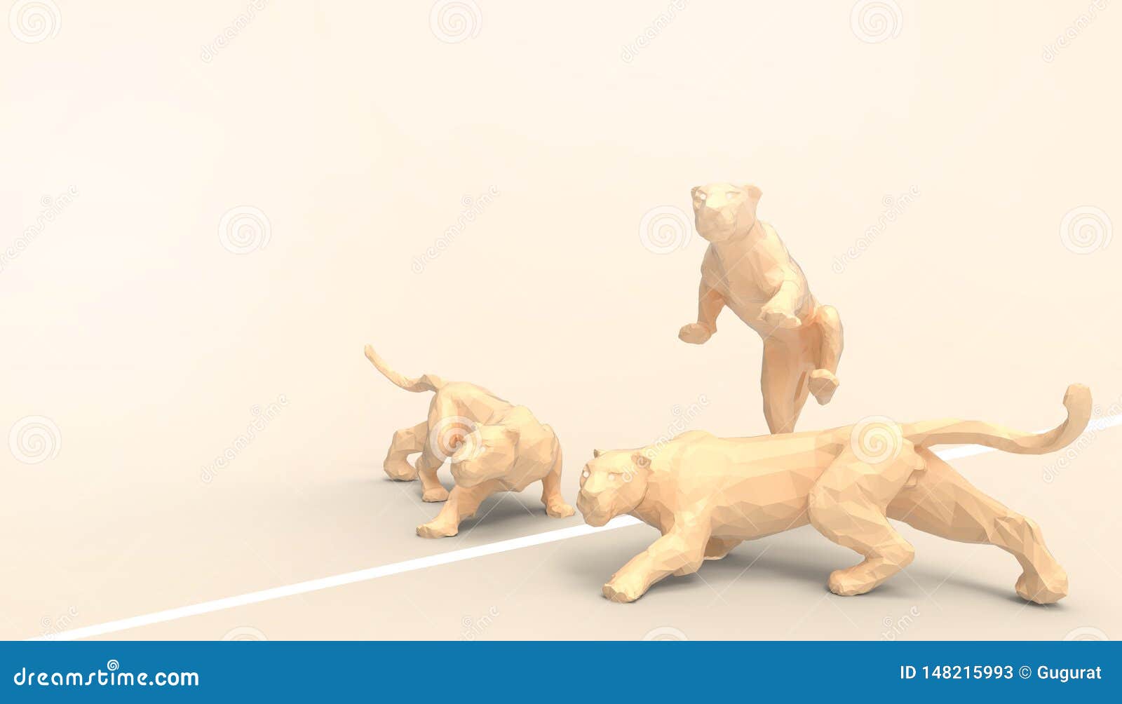 tiger - cheetah lowpoly animal groups on concept modern art and yellow pastel background