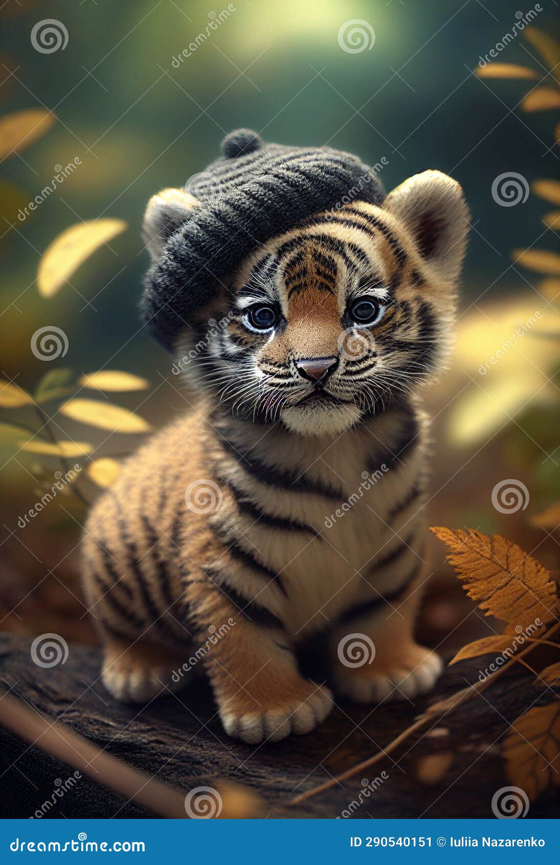 A Tiger Cub in the Fall Forest. AI Generated Stock Image - Image of  seasonal, mammal: 290540151, image size:1095x1690