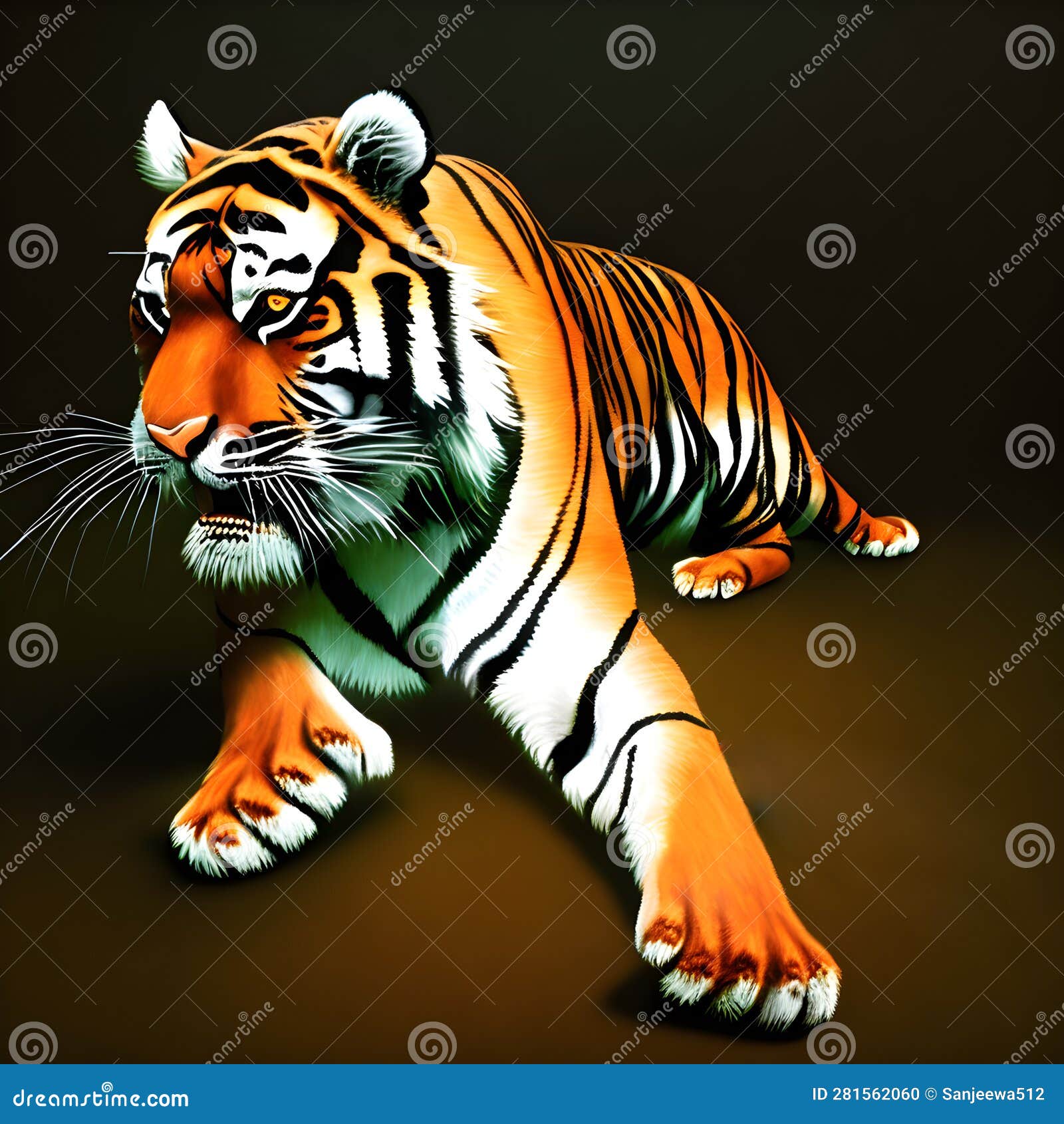 Bengal Tiger Standing Growl 3d Renderin Stock Illustration