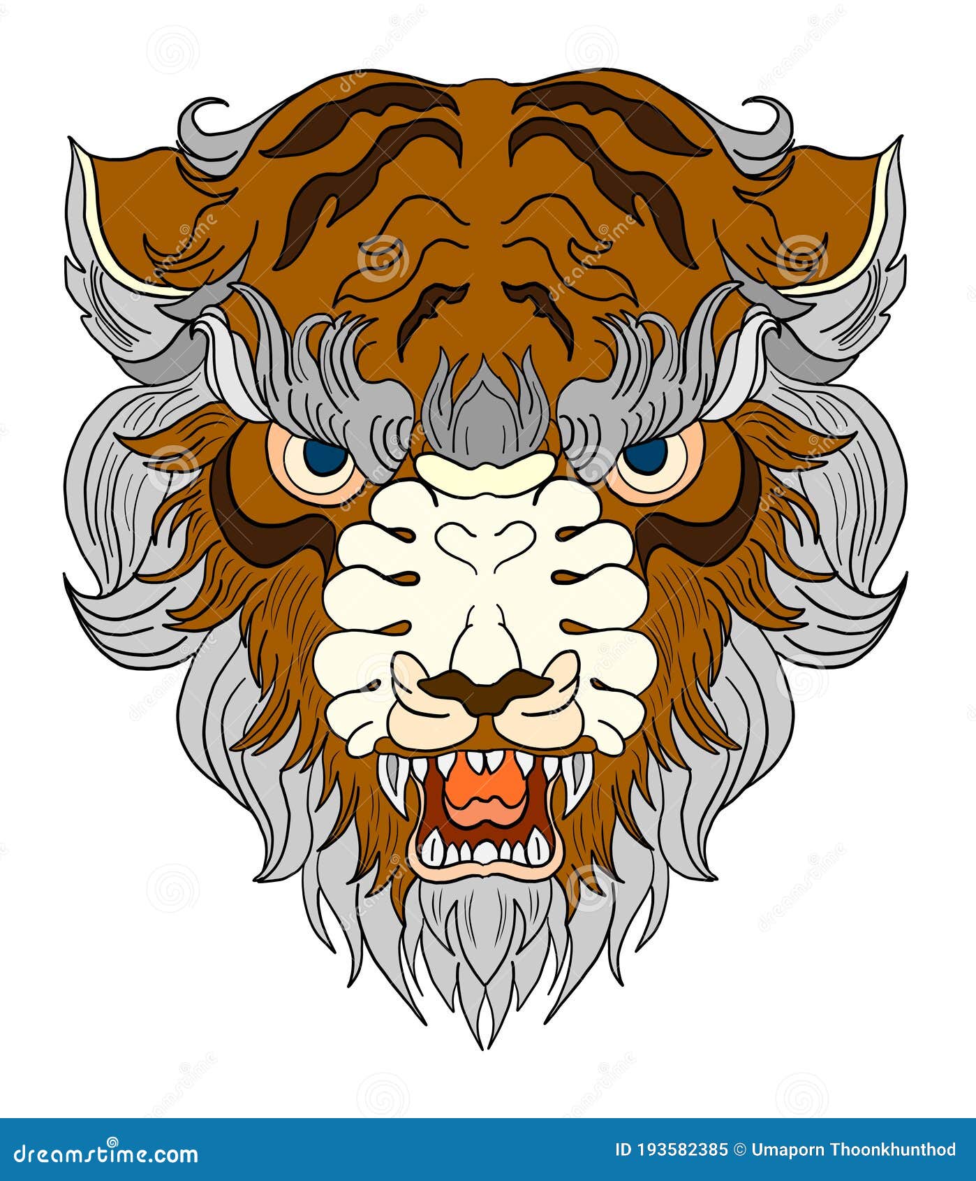 Tiger Face Sticker  Head Traditional Tattoo Stock Vector -  Illustration of aggression, black: 193582385