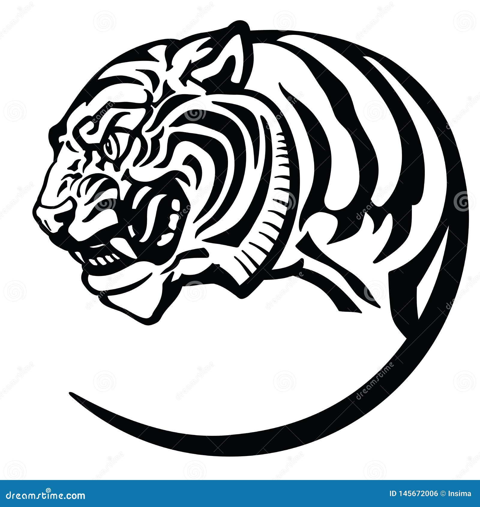 Tiger Head Black and White Tattoo Stock Vector - Illustration of predator,  vector: 145672006