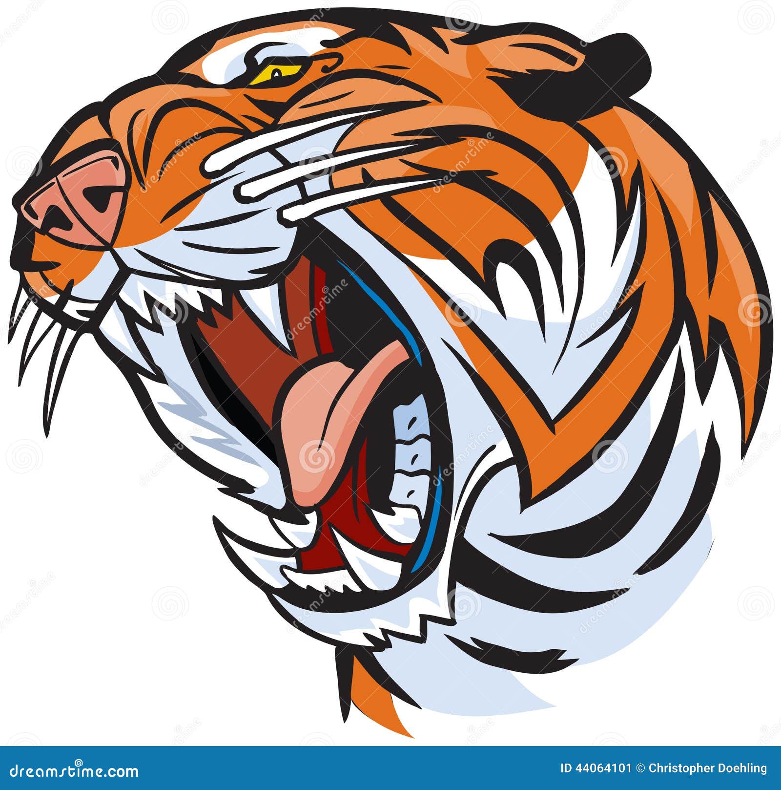 Tiger Head Roaring Vector Cartoon Illustration Stock Vector - Illustration  of mammal, aggression: 44064101