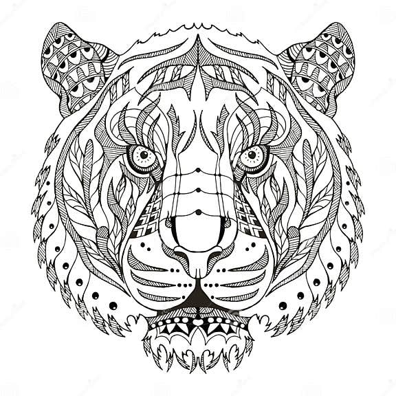 Tiger Head Zentangle Stylized, Vector, Illustration, Pattern, Fr Stock ...