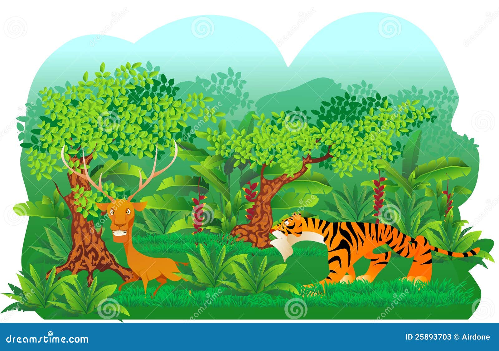 Tiger hunt a deer stock illustration. Illustration of panther - 25893703