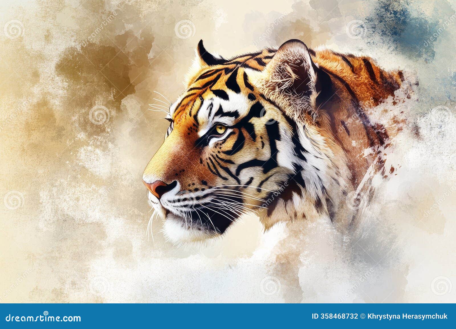 tiger , bold colors, graphic , stylized animal portrait, unique art style on a ai ganerated
