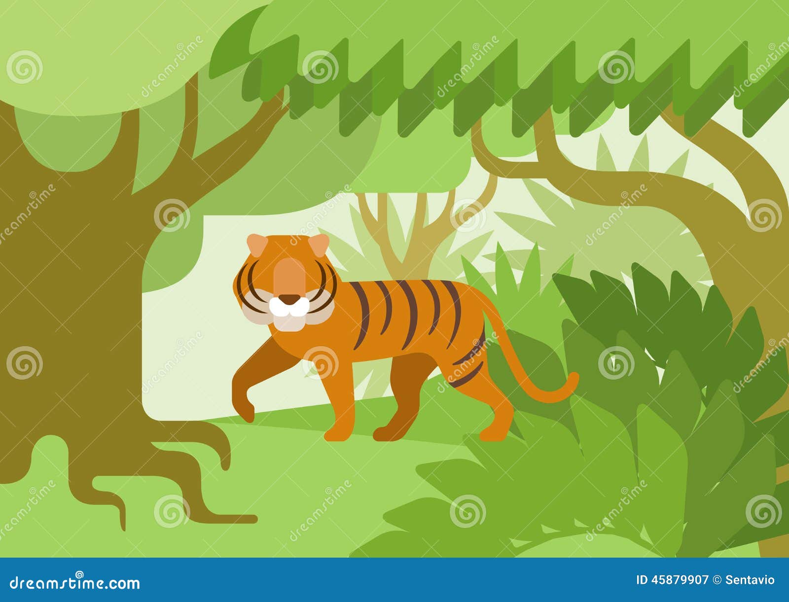 tiger jungle habitat flat  cartoon  wild animal