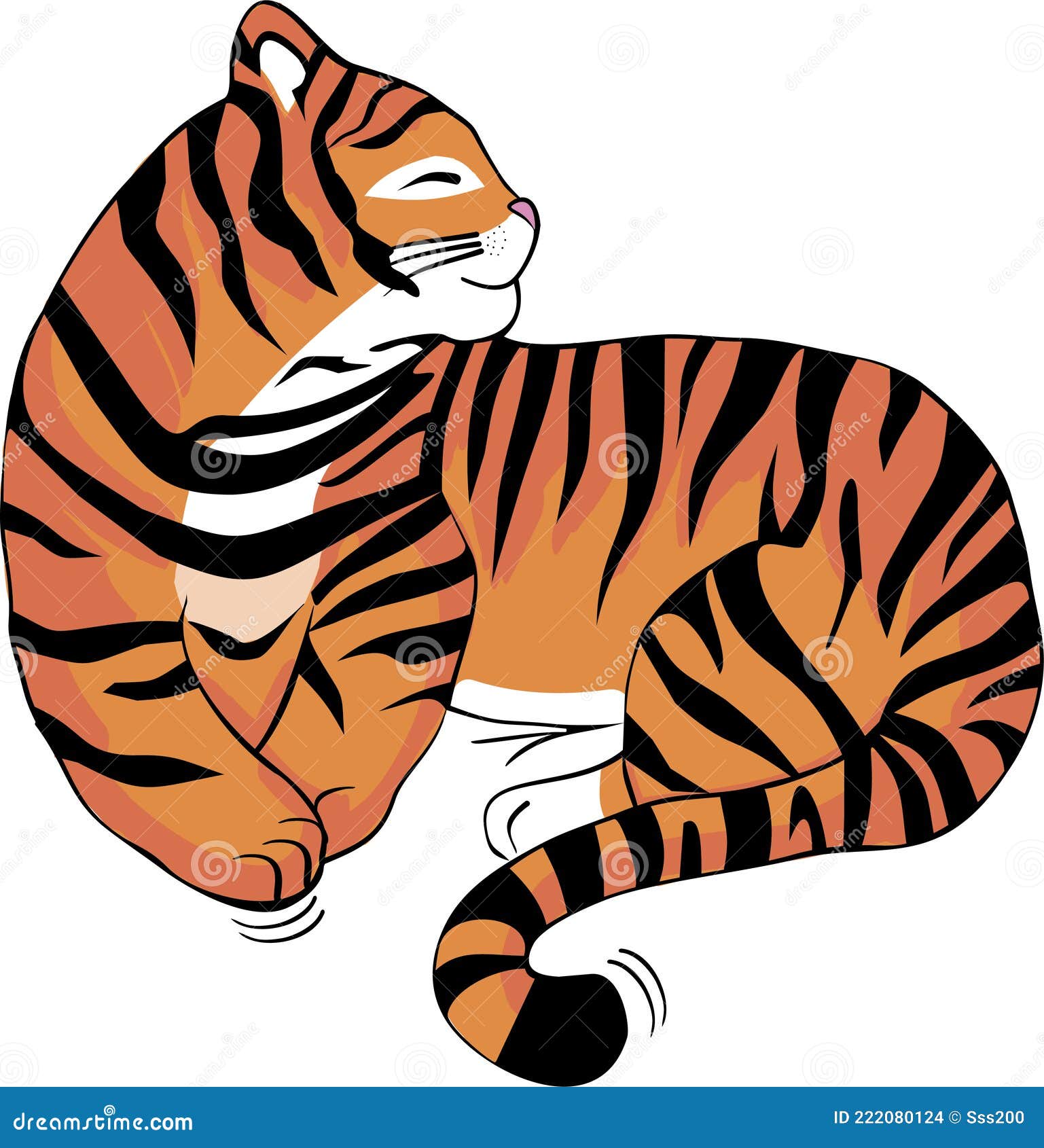 Tiger Lying on Its Side, Wild Animal Illustration, Big Tabby Cat, Sticker  for Children, Cartoon Predator, Drawn Tiger Cub, Closed Stock Vector -  Illustration of eyes, children: 222080124