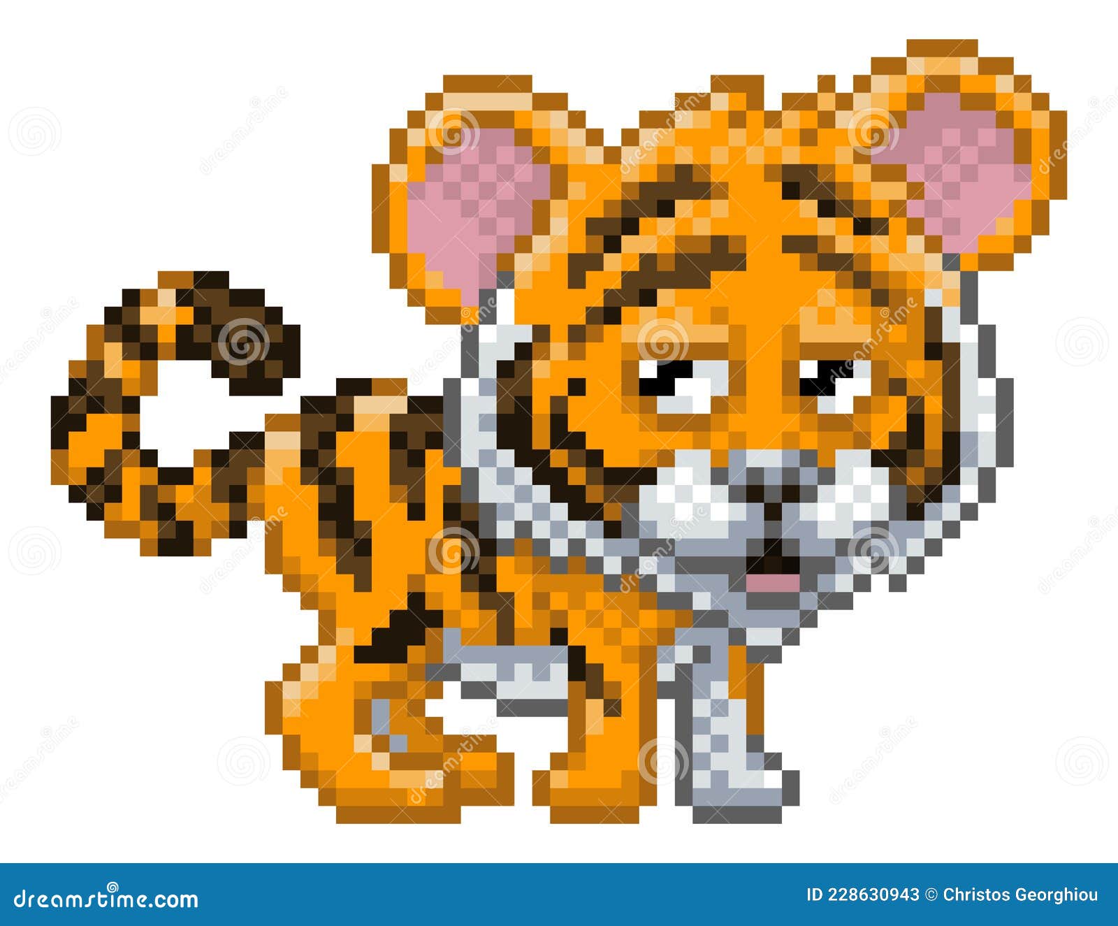 Tiger Pixel Art Safari Animal Video Game Cartoon Stock Vector -  Illustration of bitmap, background: 228630943