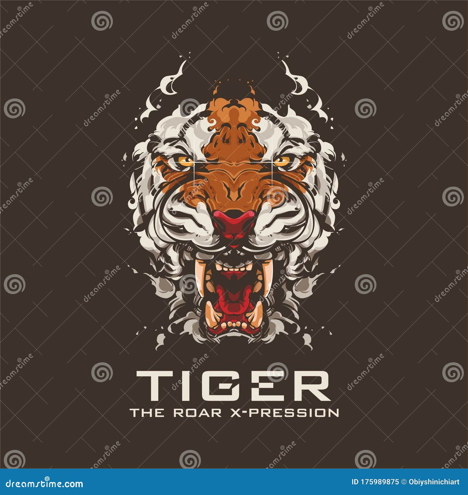 Tiger Head in Roar with Lotus Flower Decorate with Cloud or Smoke Design  with Oriental Japanese Color Tattoo Style Vector Stock Illustration -  Illustration of ethnic, japanese: 166177079