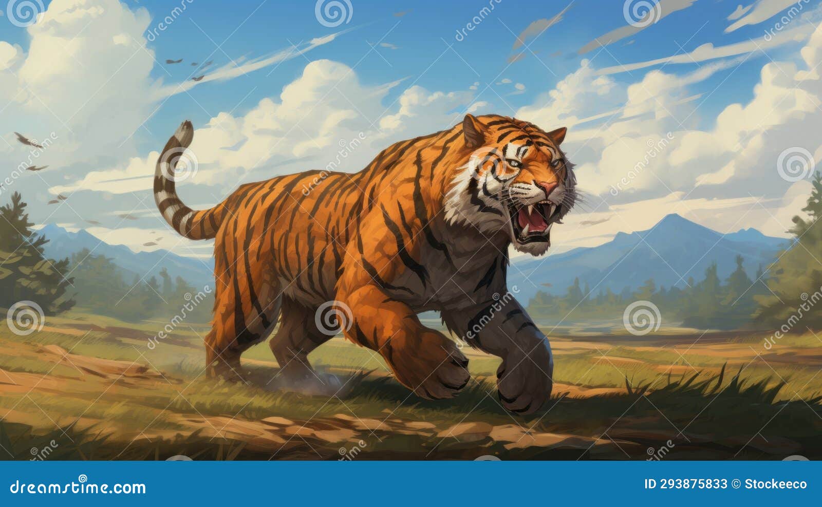 tiger running through grass: concept art inspired by tyler jacobson