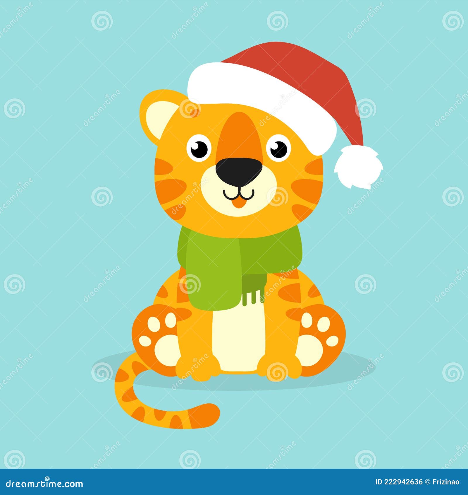 tiger simbol in a santa hat. cartoon character. colorful  .  on color background.  .