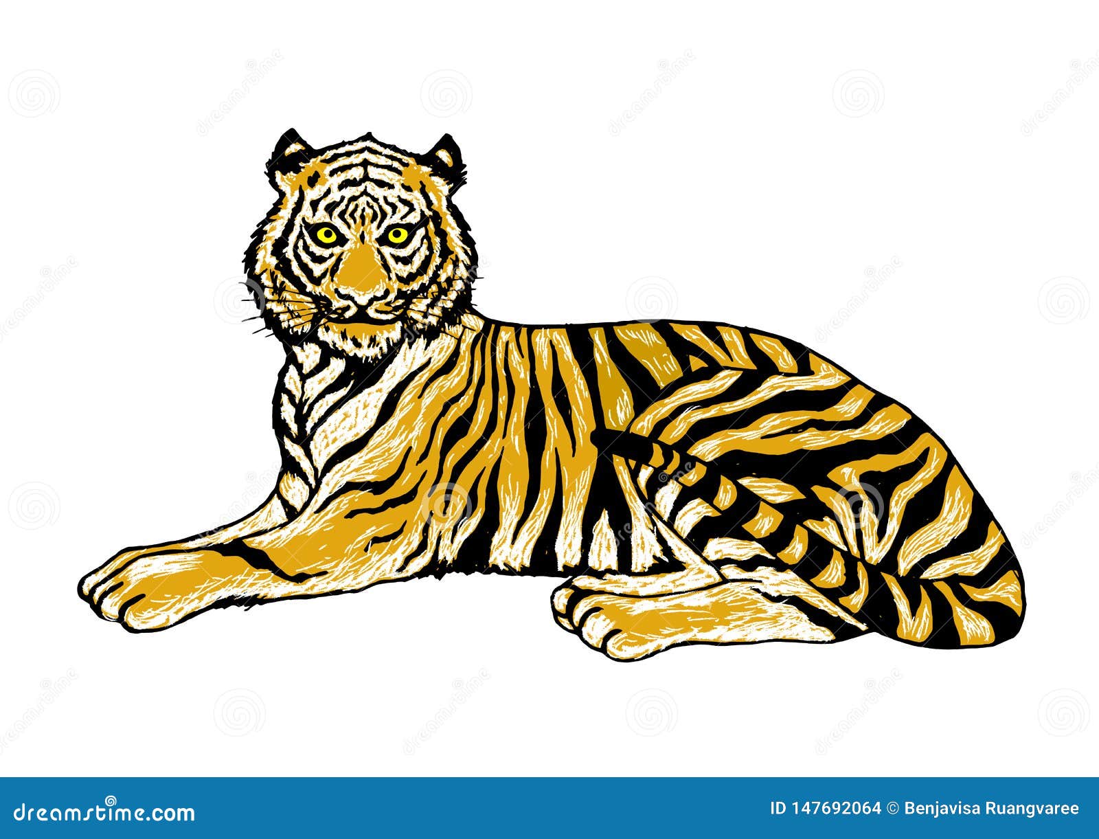 Tiger Sitting Vector Illustration Design Hand Drawing Art Stock Vector -  Illustration of animal, pattern: 147692064