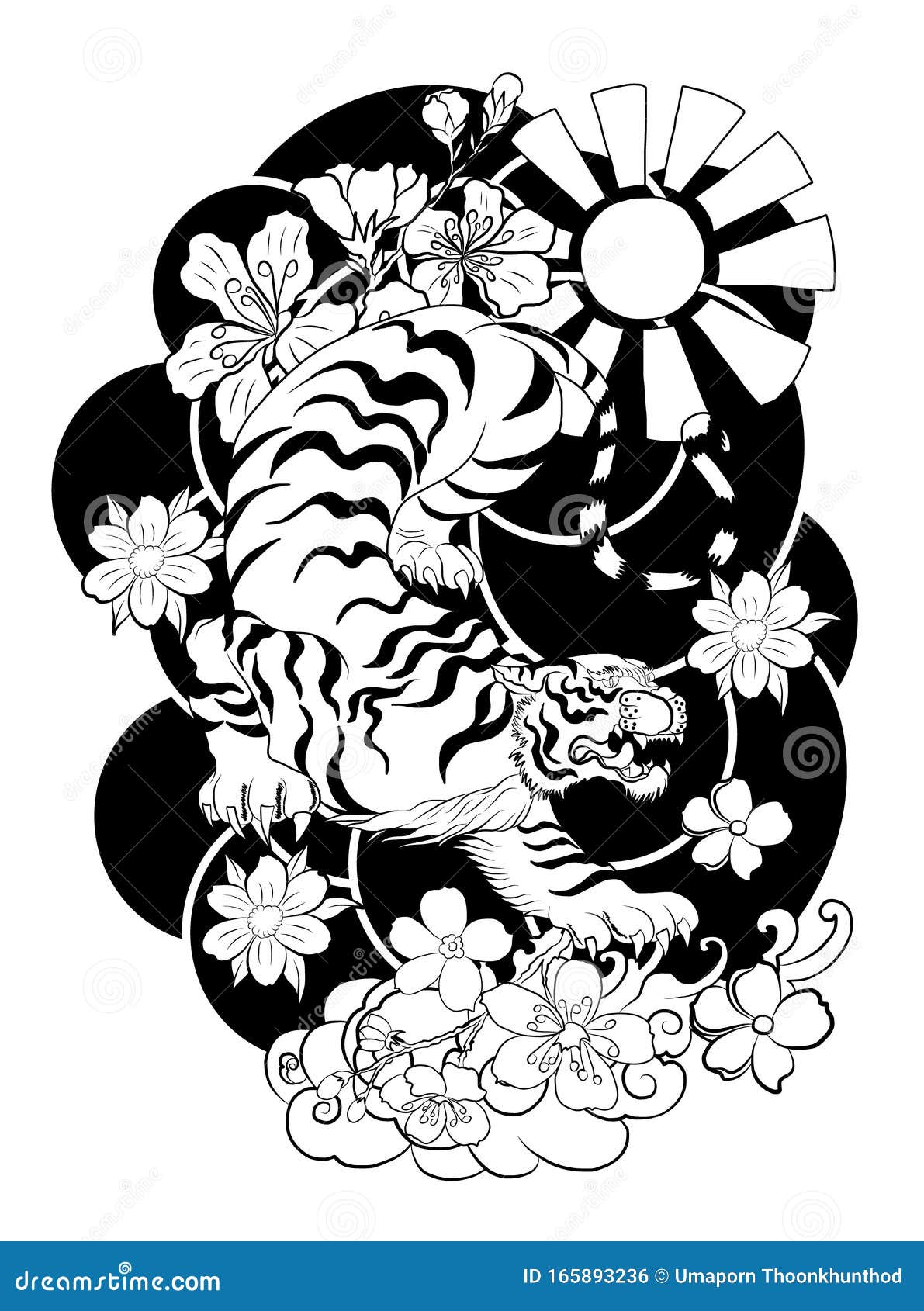 Tiger With Sunrise And Cherry Blossom On Background Stock Vector Illustration Of Apple Background Tiger With Sunrise And Cherry Blossom On Background Stock Vector Illustration Of Apple Background