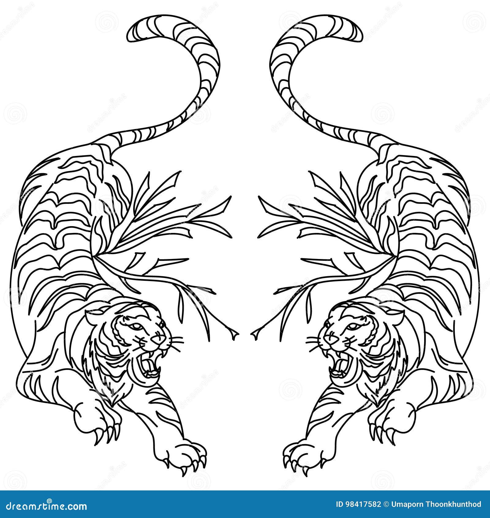 Tiger Vector Tattoo Design on White Background. Stock Vector - Illustration  of design, beauty: 98417582