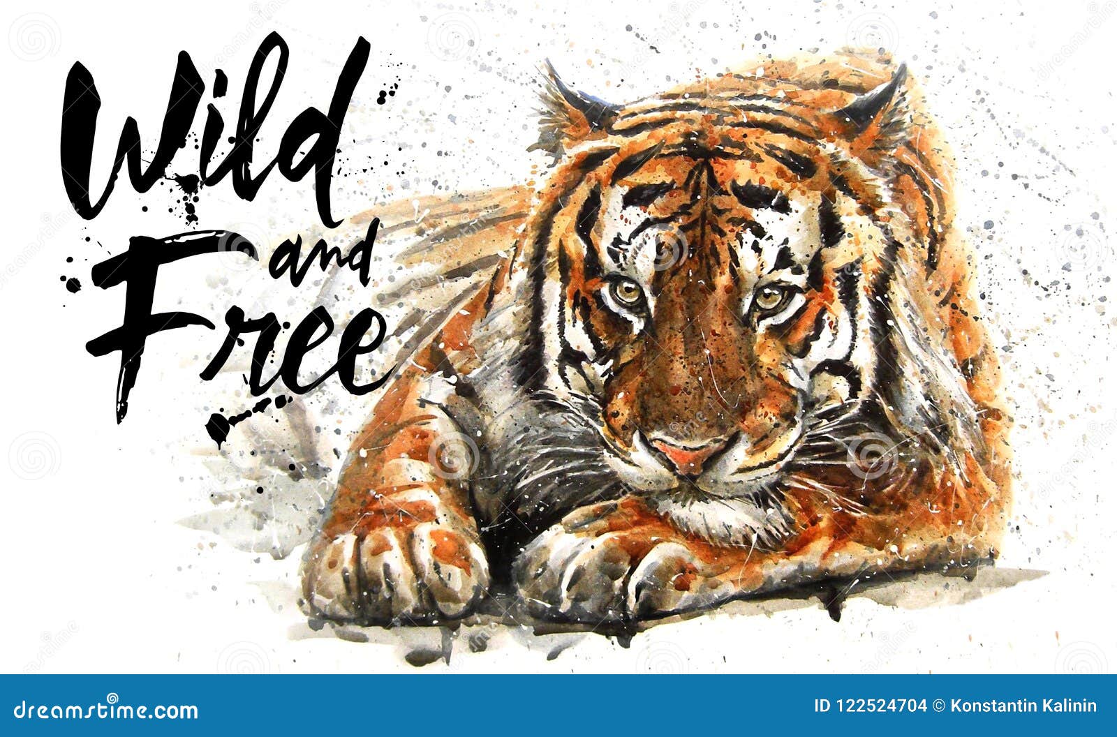tiger watercolor painting, animals predator,  of t-shirt, wild and free, print, hunter, king of jungle