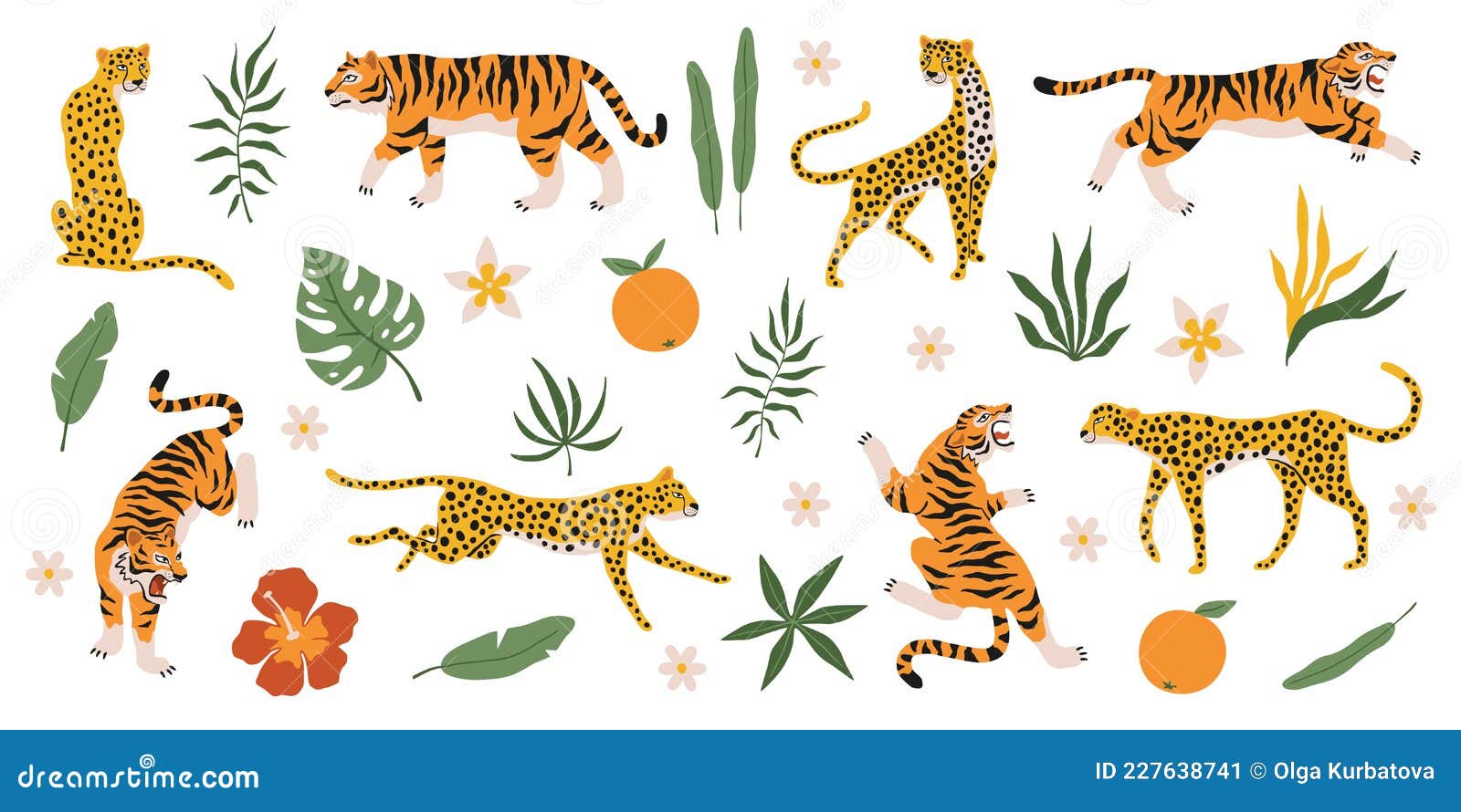 Tigers, Leopards and Jaguars with Tropical Plants. Wild Animals, Palm  Leaves Flowers and Fruits, Safari Predators, Cat Stock Vector -  Illustration of tree, paradise: 227638741